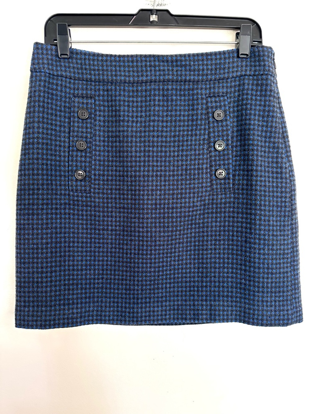 LOFT Blue Houndstooth Button-Detail Mini Skirt Size 6